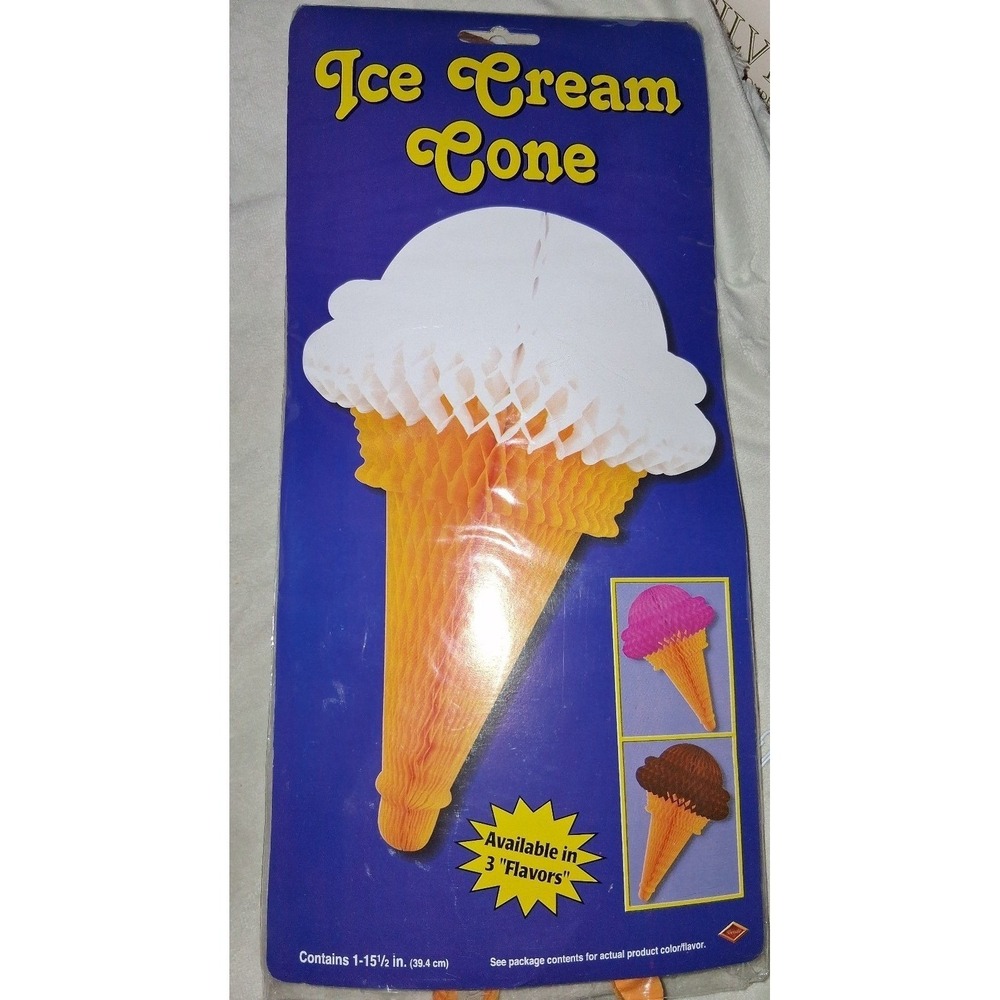 Vintage 1996 Beistle Honeycomb Ice Cream Cone Decorations Chocolate & Strawberry